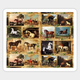 HORSES FINE ART PAINTINGS PARCHMENT PATTERN WITH HORSESHOES Magnet